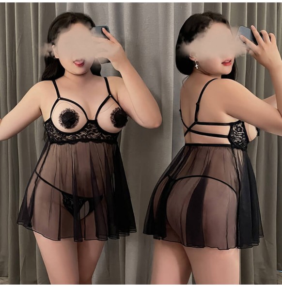 FEE ET MOI - Underwire Open Bust Sheer Nightgown (Plus Size - Black) FEE ET MOI - Underwire Open Bust Sheer Nightgown (Plus Size - Black)